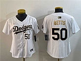 Womens Los Angeles Dodgers #50 Mookie Betts White Gold Home Limited Stitched Jersey,baseball caps,new era cap wholesale,wholesale hats
